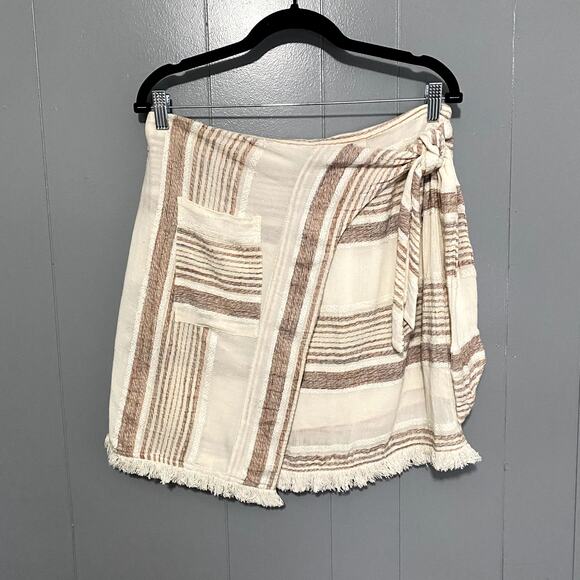 Anthropologie Holding Horses Avery Cream Striped Boho Wrap Mini Skirt 8 - Picture 3 of 10